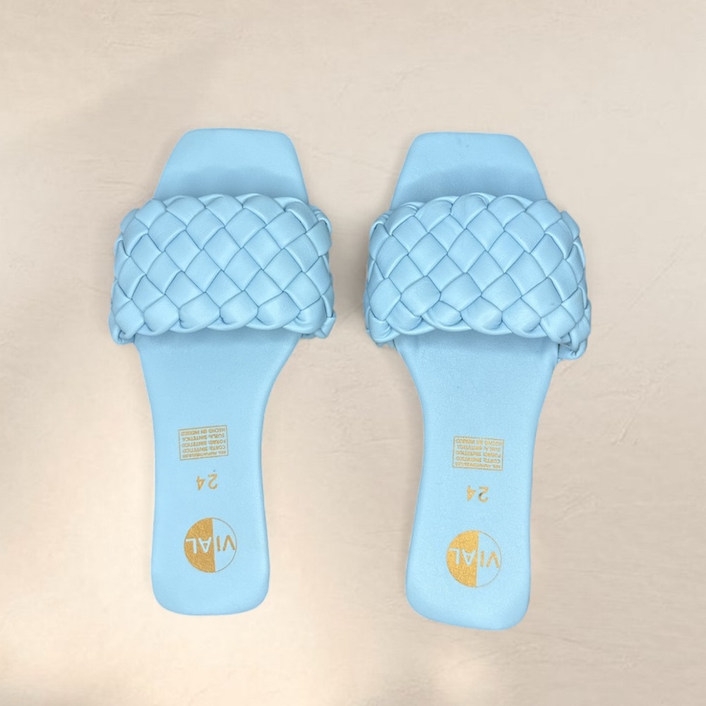 Light blue flat slide sandals